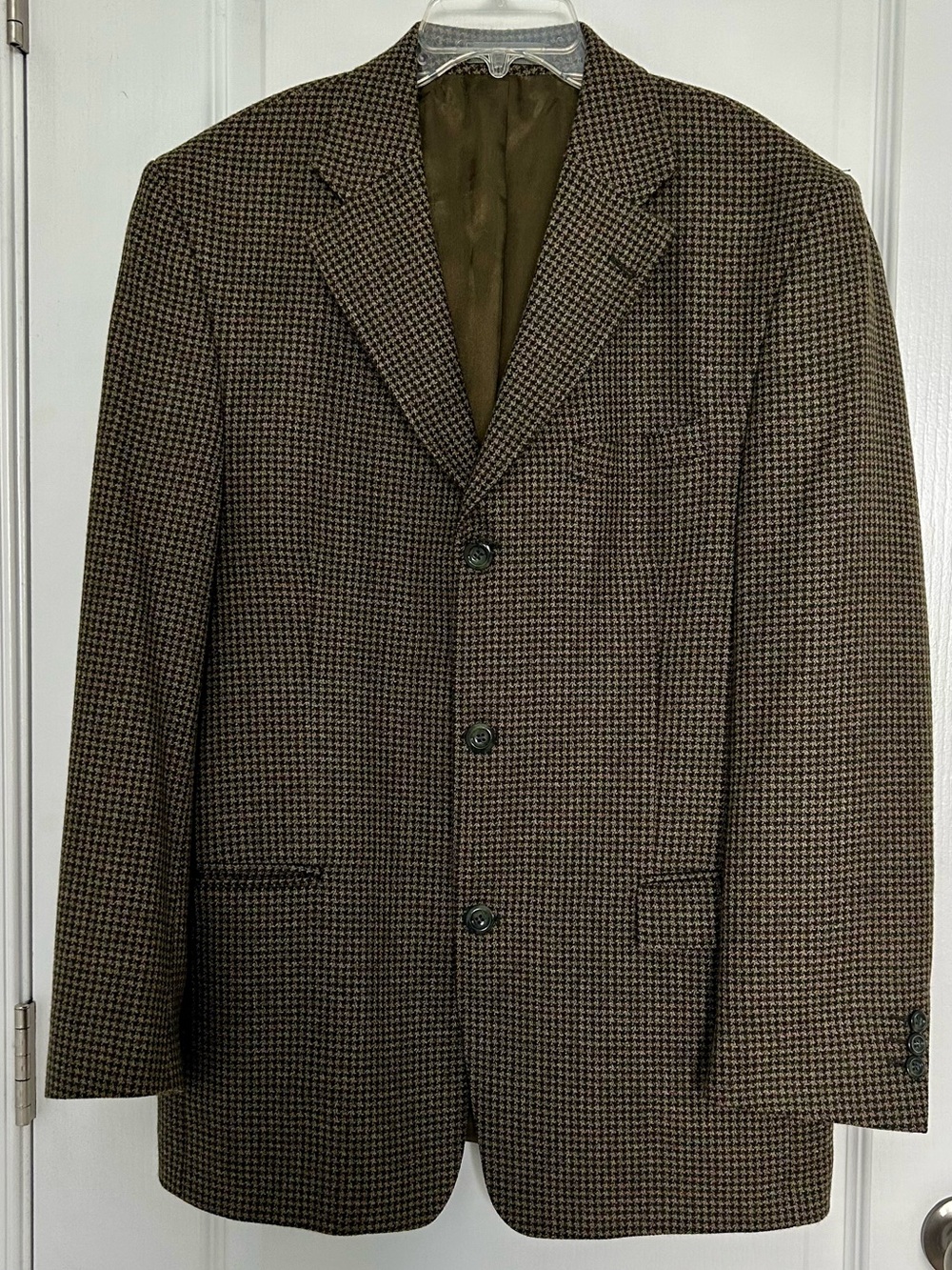 Vintage Giorgio Sappini Italy Woolmark Men’s Blazer Brown Houndstooth 3 Button